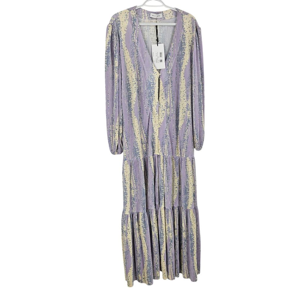 Weili Zheng Maxi Dress Purple Accordion Pleats Button Front Tiered NWT Size 00
